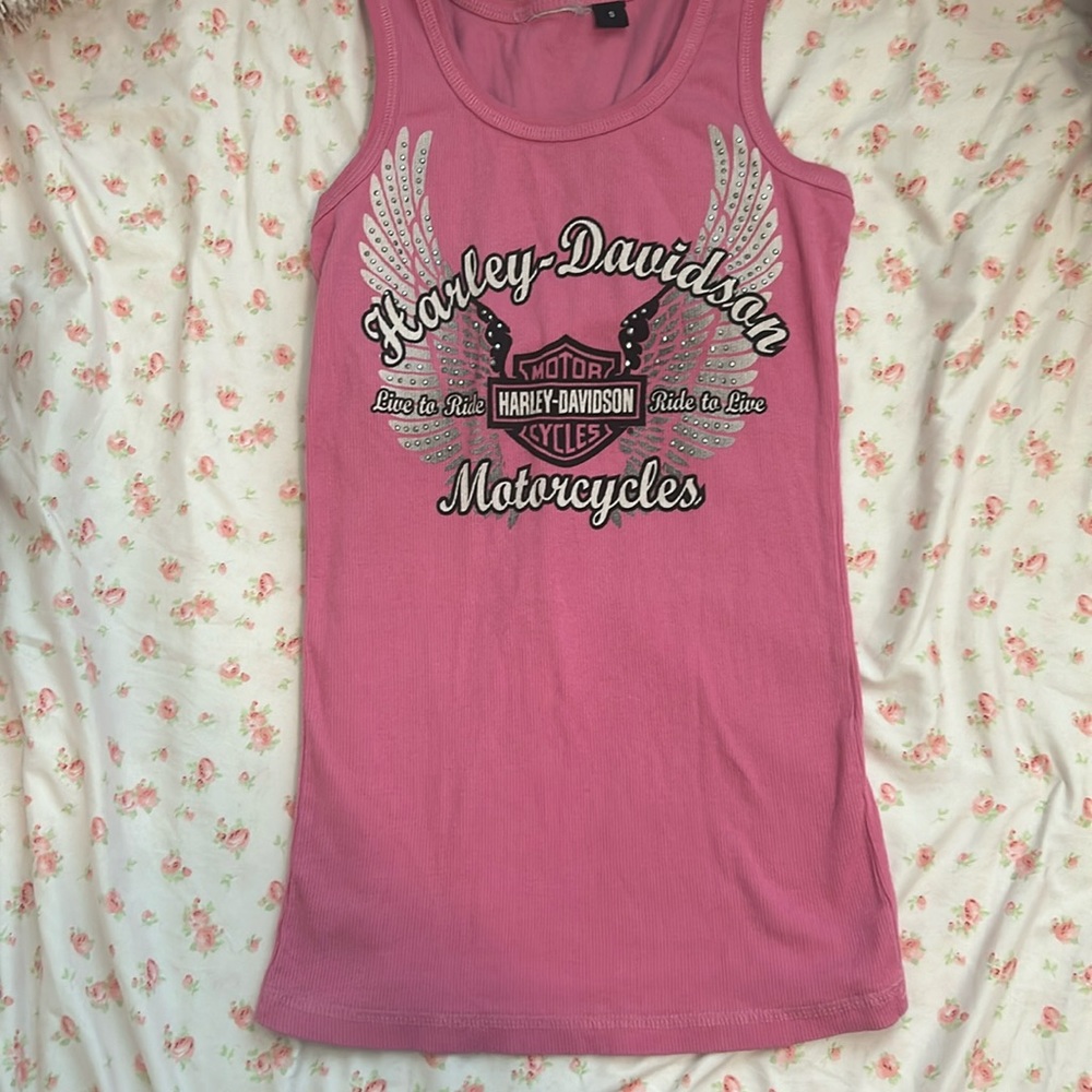 Hot pink bedazzled Harley Davidson tank